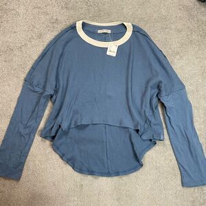 We the Free Free People Women XS Hi Low Blue Long Sleeve Top Shirt Crewneck NWT